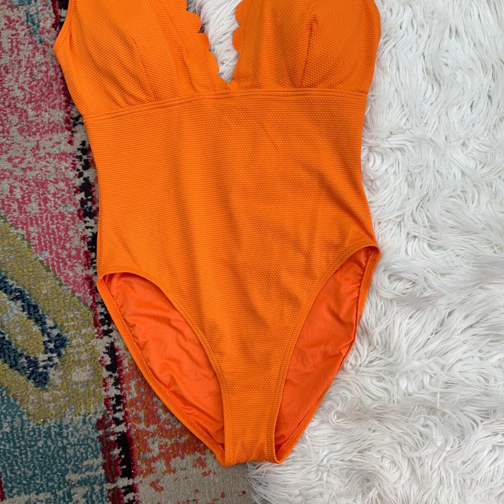Kate Spade Orange Plunge Padded Scallop Trim V-Neck One Piece Swimsuit Large - Picture 4 of 5
